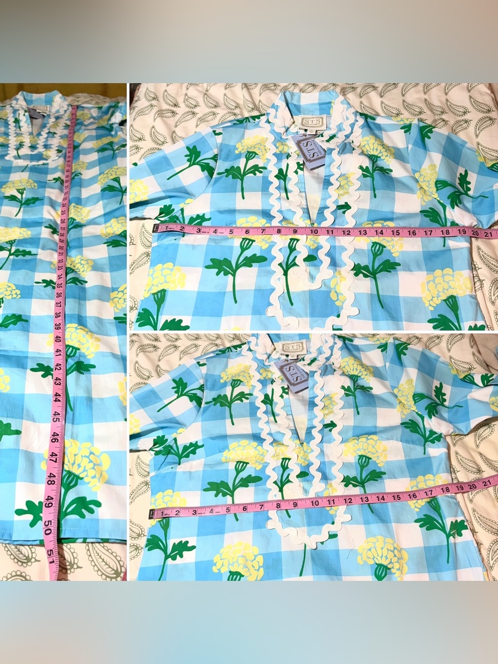 SAIL TO SABLE Long Sleeve Cotton Blue Gingham Floral Print Midi Dress M NWT - Picture 11 of 11
